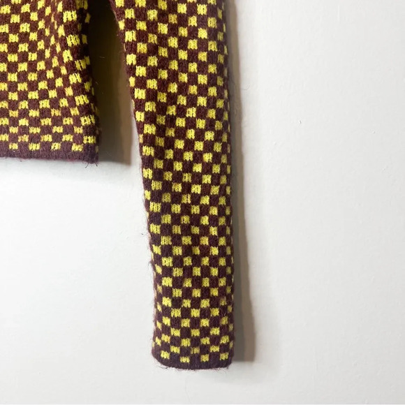 Zara Burgundy Yellow Checker Print Cut Out Sweater - Picture 4 of 8